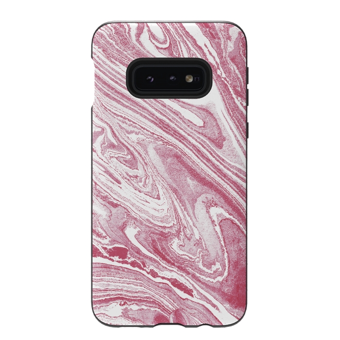 Galaxy S10e StrongFit Pastel fuchsia pink and white marble lines by Oana 