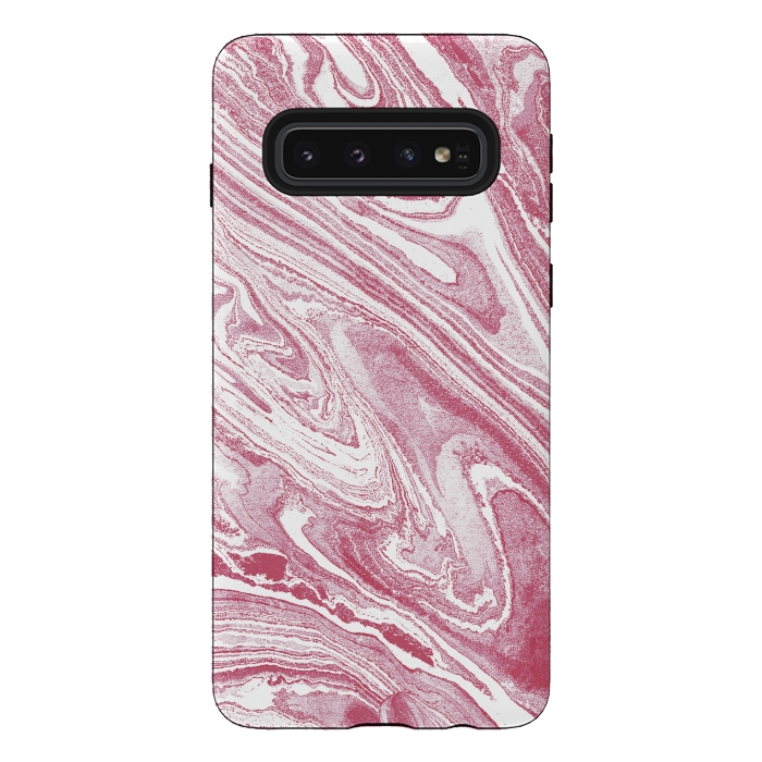 Galaxy S10 StrongFit Pastel fuchsia pink and white marble lines by Oana 