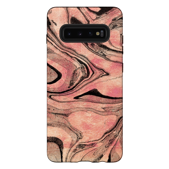 Galaxy S10 plus StrongFit rose gold liquid marble with black lines by Oana 