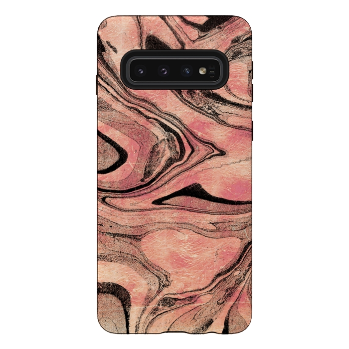 Galaxy S10 StrongFit rose gold liquid marble with black lines by Oana 