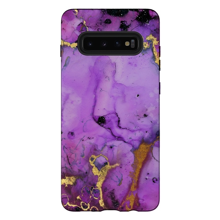 Galaxy S10 plus StrongFit Purple Marble with Gold and black glitter veins by  Utart