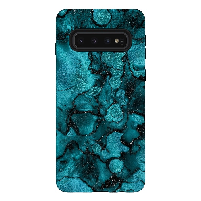 Galaxy S10 StrongFit Indigo and Ocean Green Marble with Black Glitter veins by  Utart