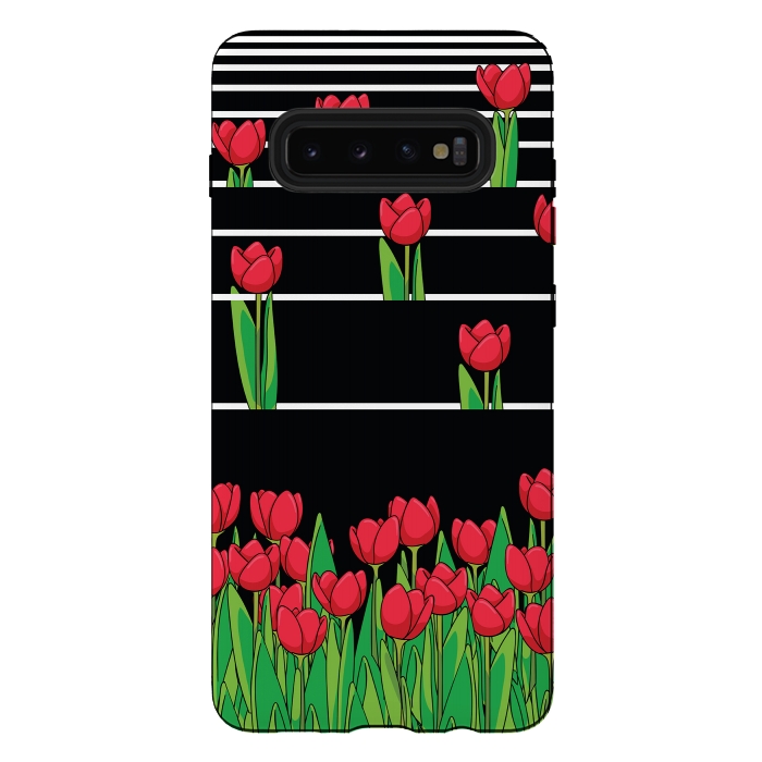 Galaxy S10 plus StrongFit Black And White Tulip by Rossy Villarreal