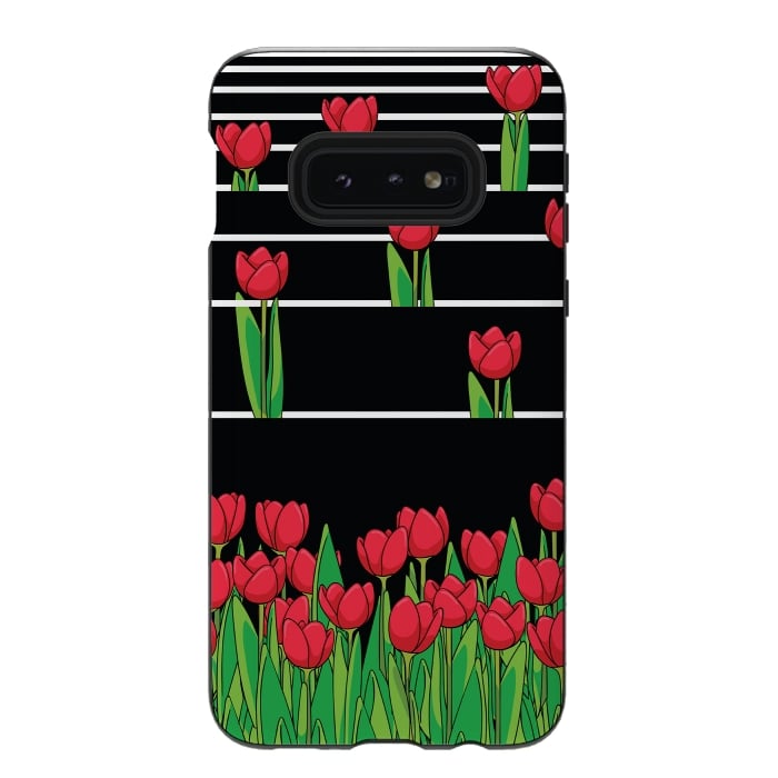 Galaxy S10e StrongFit Black And White Tulip by Rossy Villarreal