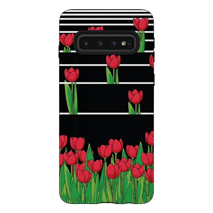 Galaxy S10 StrongFit Black And White Tulip by Rossy Villarreal