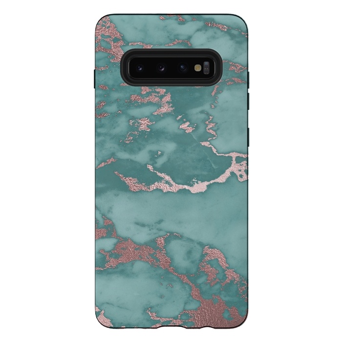 Galaxy S10 plus StrongFit Teal and Rosegold Marble by  Utart