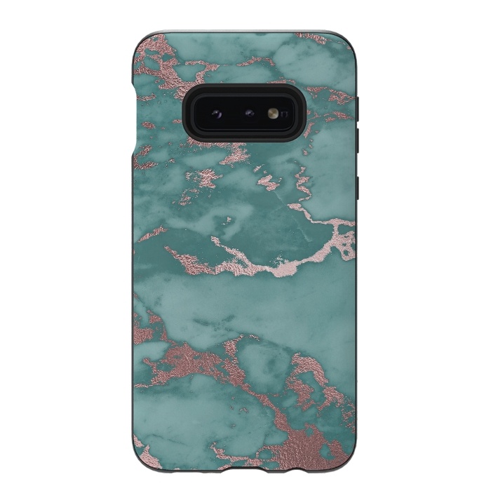 Galaxy S10e StrongFit Teal and Rosegold Marble by  Utart