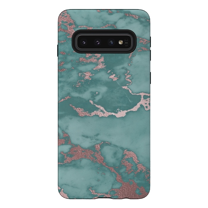 Galaxy S10 StrongFit Teal and Rosegold Marble by  Utart