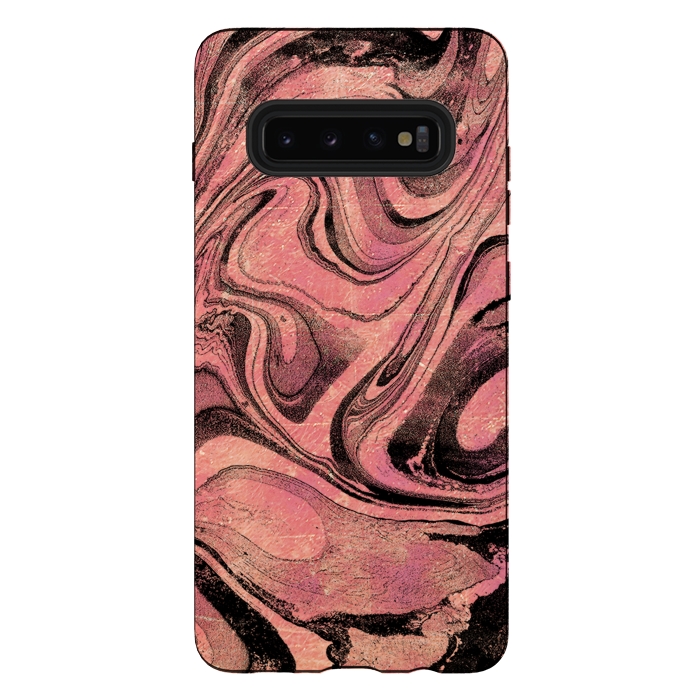 Galaxy S10 plus StrongFit Golden liquid marble swirls painting by Oana 