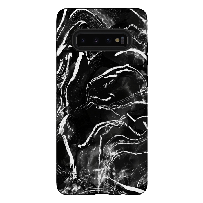 Galaxy S10 plus StrongFit Black marble with white stripes by Oana 