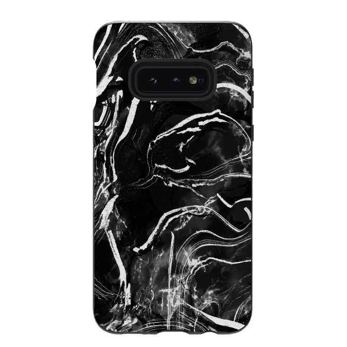 Galaxy S10e StrongFit Black marble with white stripes by Oana 
