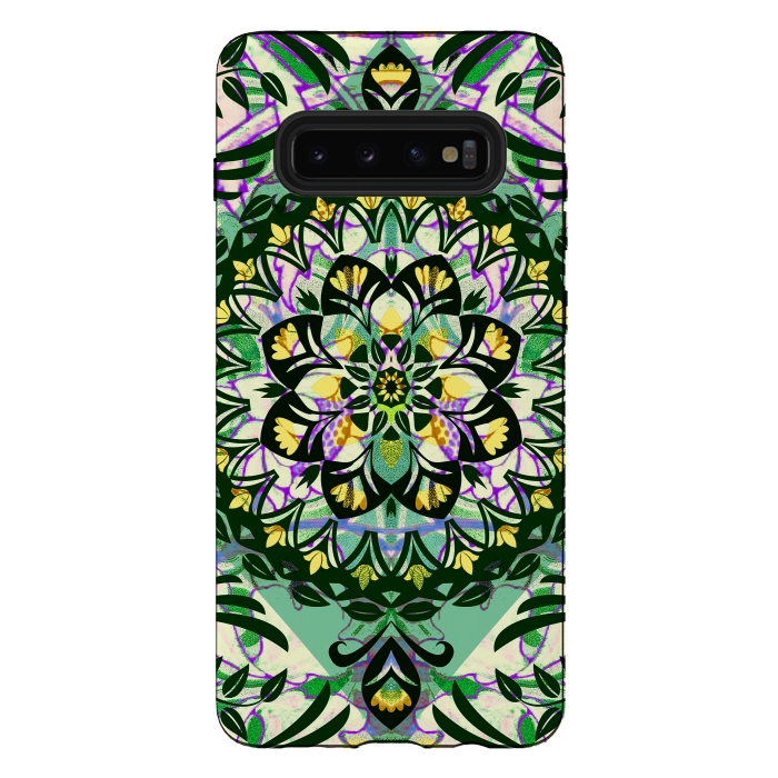 Galaxy S10 plus StrongFit Green floral ethnic mandala by Oana 
