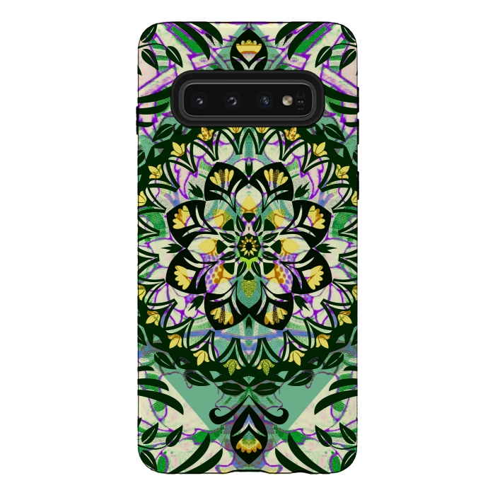 Galaxy S10 StrongFit Green floral ethnic mandala by Oana 