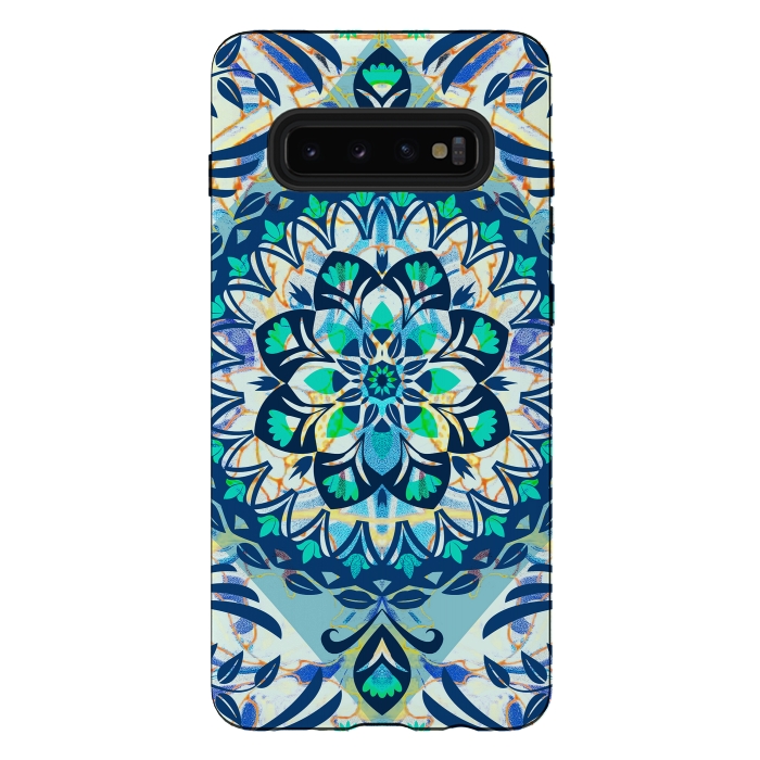 Galaxy S10 plus StrongFit Turquoise ethnic floral mandala by Oana 