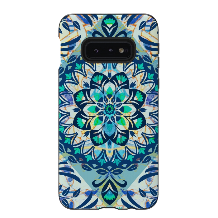 Galaxy S10e StrongFit Turquoise ethnic floral mandala by Oana 