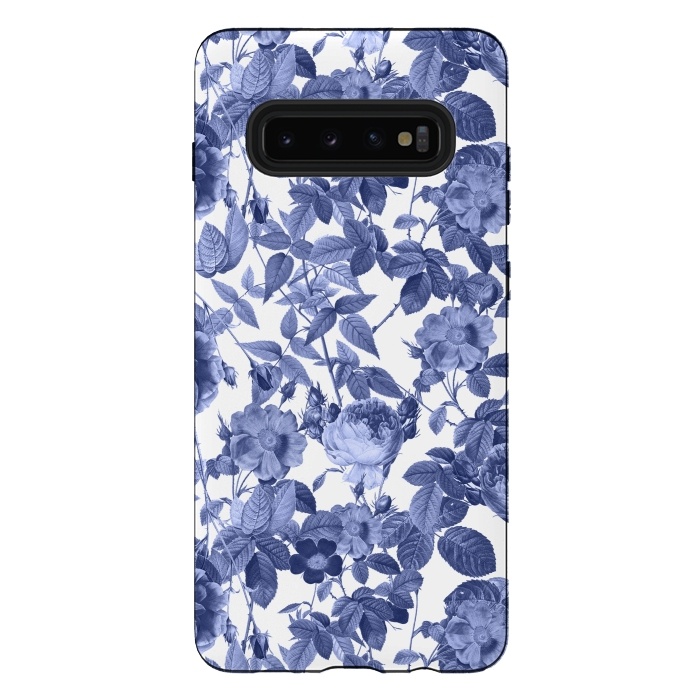 Galaxy S10 plus StrongFit Chinoiserie Blue Rose Garden - Vintage Roses by  Utart