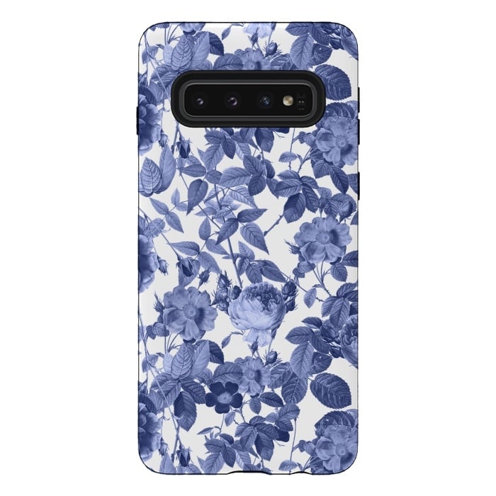 Galaxy S10 StrongFit Chinoiserie Blue Rose Garden - Vintage Roses by  Utart