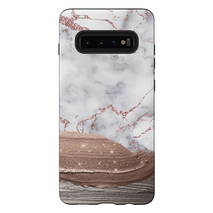 Galaxy S10 plus StrongFit Blush thick paint strokes on Marble with rosegold veins by  Utart