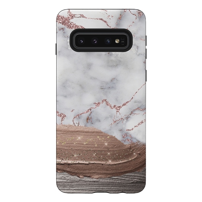 Galaxy S10 StrongFit Blush thick paint strokes on Marble with rosegold veins by  Utart