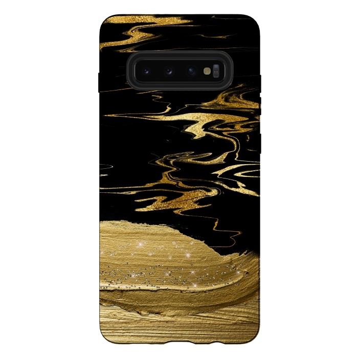 Galaxy S10 plus StrongFit Gold thick hand drawn strokes on black and gold marble by  Utart