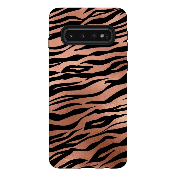 Galaxy S10 StrongFit Copper and Black Tiger Skin by  Utart