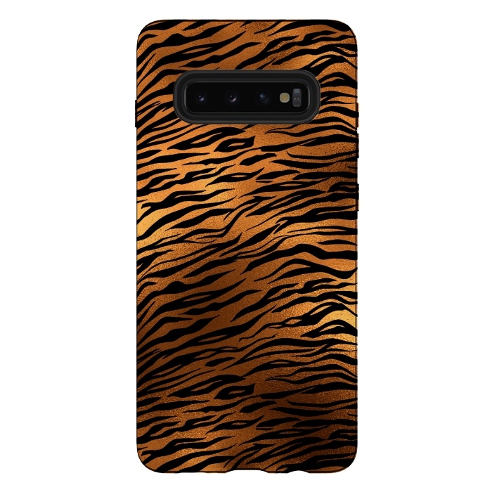 Galaxy S10 plus StrongFit Dark Gold and Black Tiger Skin by  Utart