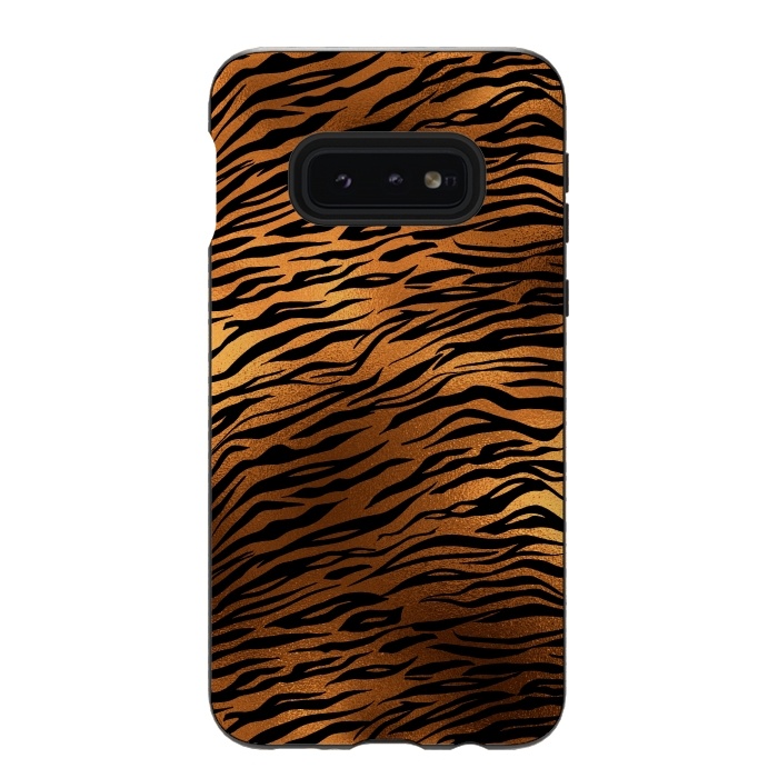 Galaxy S10e StrongFit Dark Gold and Black Tiger Skin by  Utart