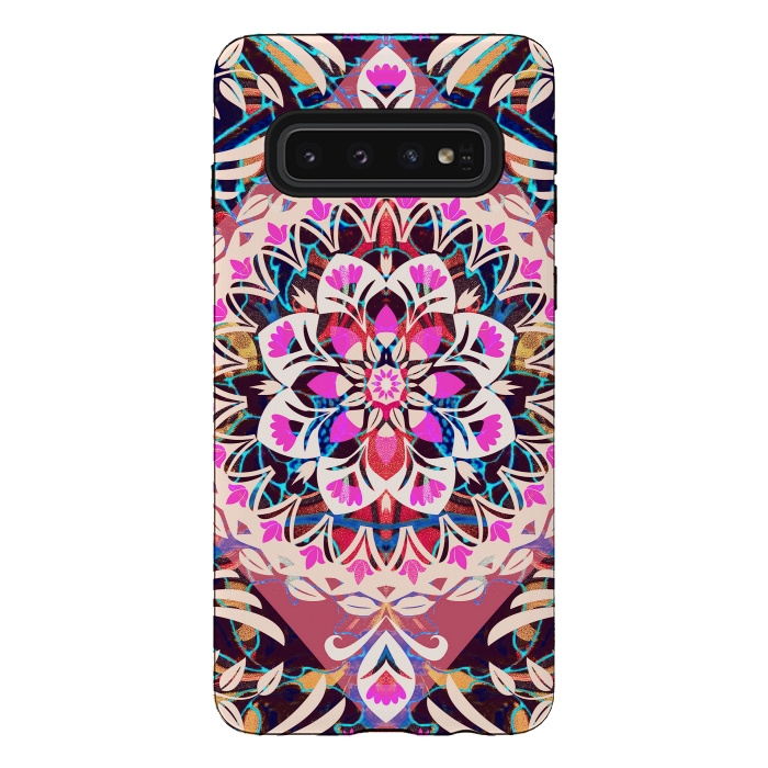 Galaxy S10 StrongFit Vibrant pink floral ethnic mandala by Oana 