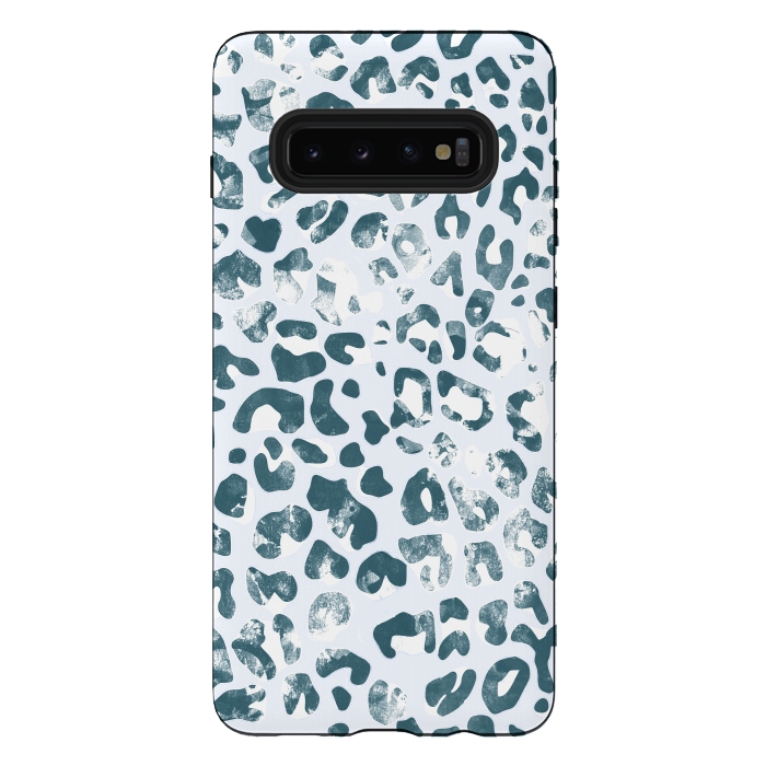 Galaxy S10 plus StrongFit textured turquoise leopard print by Oana 