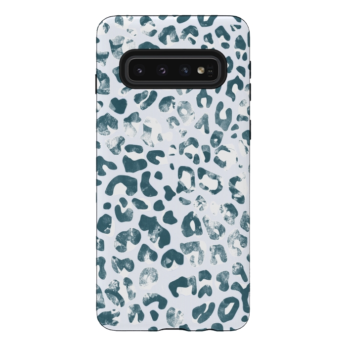 Galaxy S10 StrongFit textured turquoise leopard print by Oana 