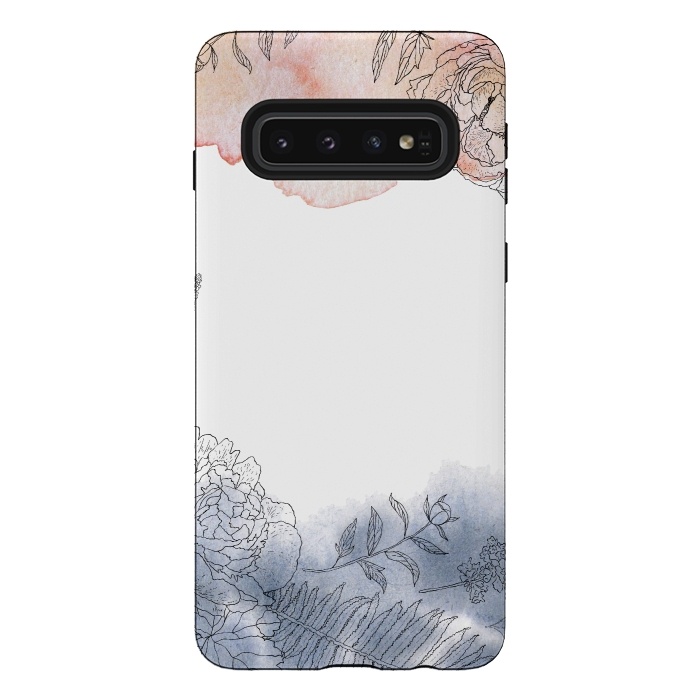 Galaxy S10 StrongFit Blush and Blue Ink and Florals  by  Utart