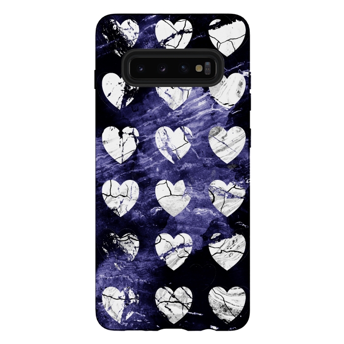 Galaxy S10 plus StrongFit Marble hearts pattern on purple dark stone by Oana 