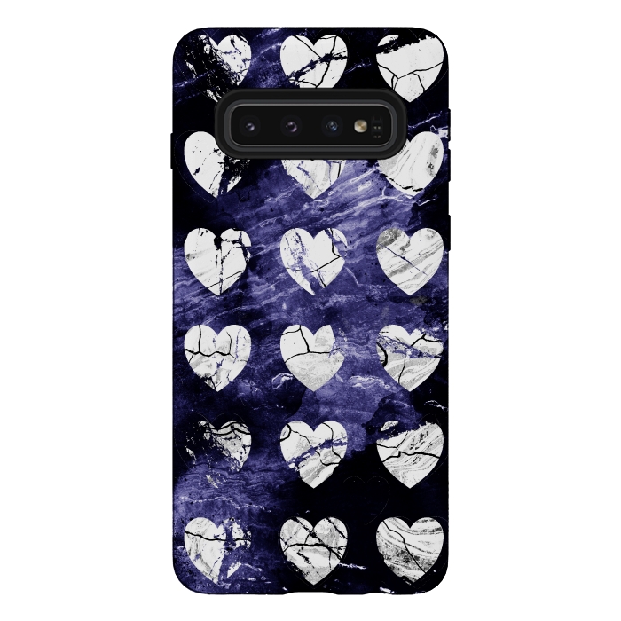 Galaxy S10 StrongFit Marble hearts pattern on purple dark stone by Oana 