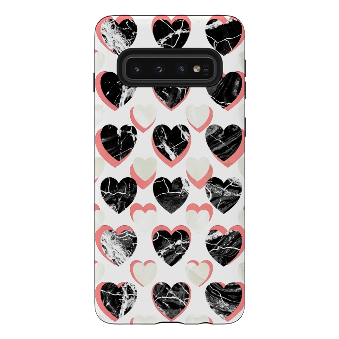 Galaxy S10 StrongFit Marble 3d romantic hearts pattern  by Oana 