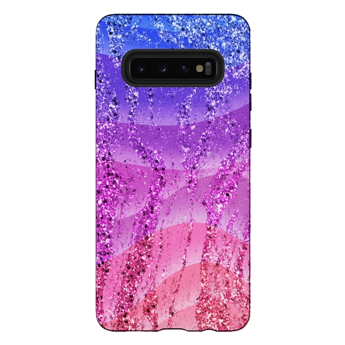 Galaxy S10 plus StrongFit Gradient purple pink glitter marble by Oana 