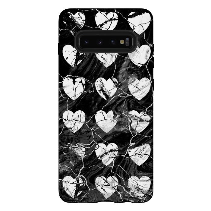 Galaxy S10 plus StrongFit Black and white marble hearts pattern by Oana 