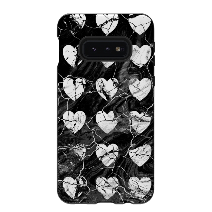 Galaxy S10e StrongFit Black and white marble hearts pattern by Oana 