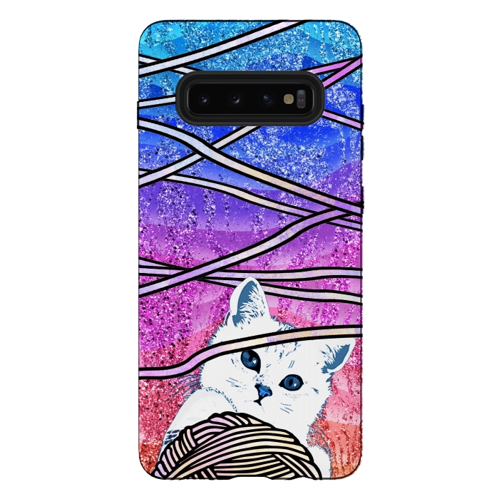 Galaxy S10 plus StrongFit Kitten playing with yarn and gradient marble by Oana 