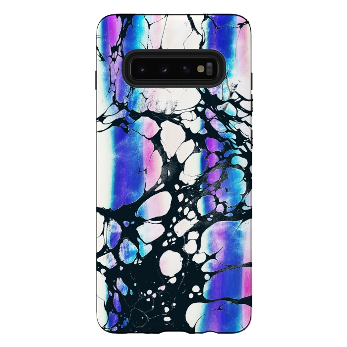 Galaxy S10 plus StrongFit purple pink gradient marble with black ink cracks by Oana 