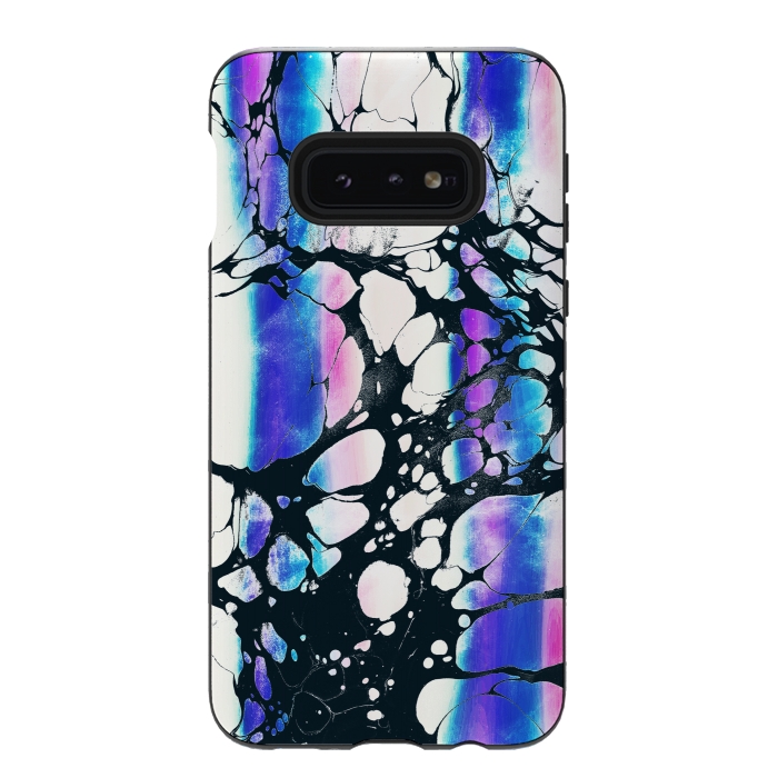Galaxy S10e StrongFit purple pink gradient marble with black ink cracks by Oana 
