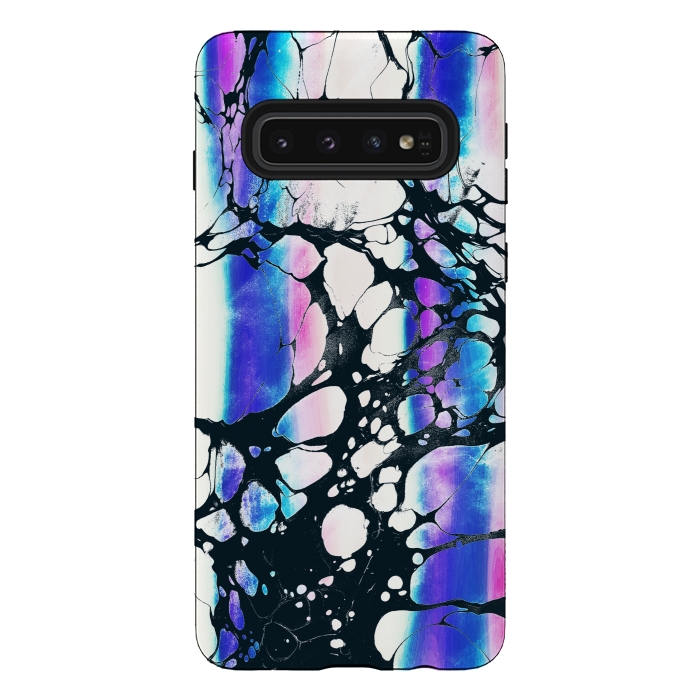 Galaxy S10 StrongFit purple pink gradient marble with black ink cracks by Oana 