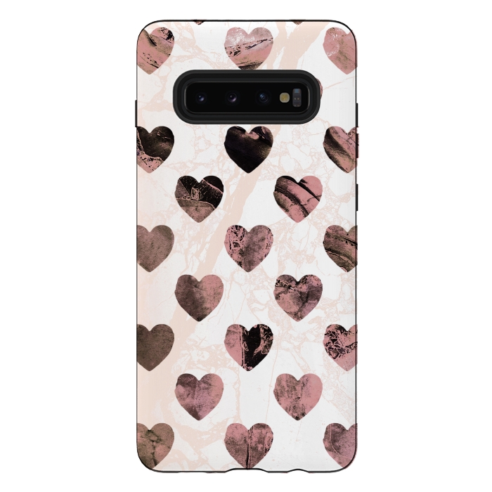 Galaxy S10 plus StrongFit Pastel pink marble hearts pattern by Oana 