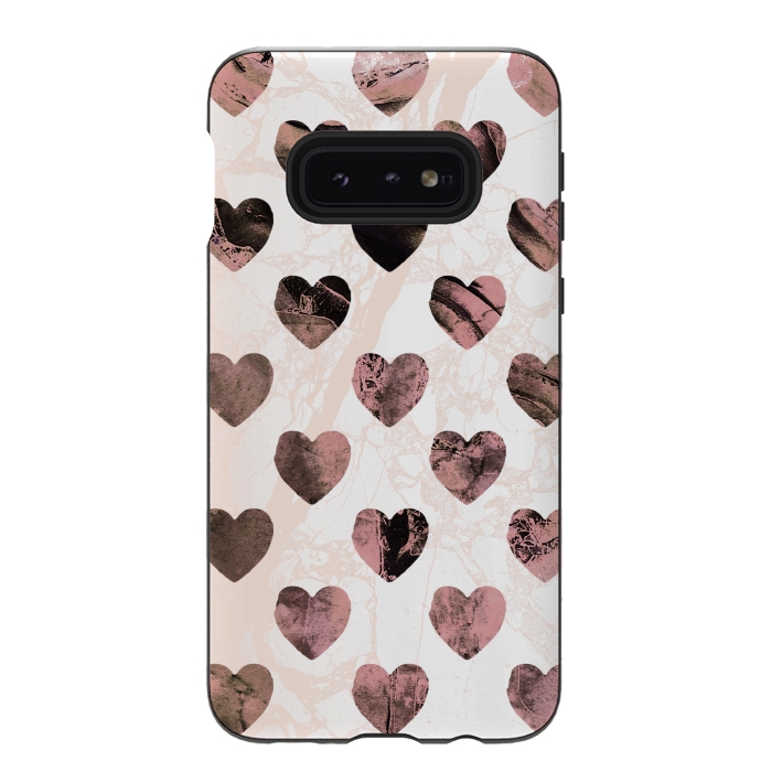 Galaxy S10e StrongFit Pastel pink marble hearts pattern by Oana 