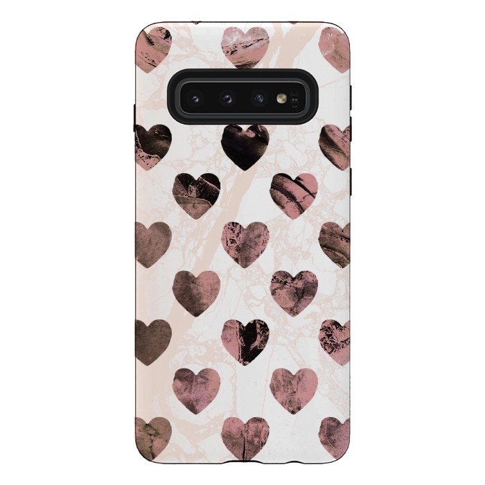 Galaxy S10 StrongFit Pastel pink marble hearts pattern by Oana 