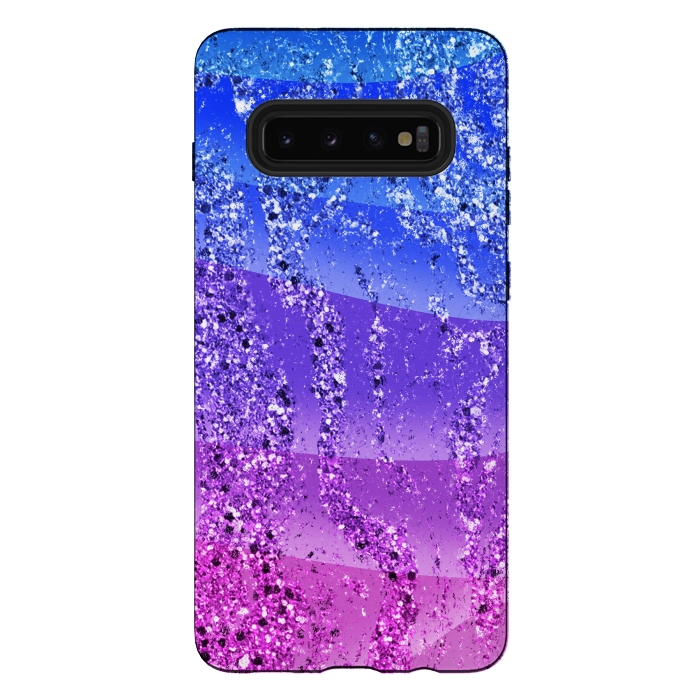 Galaxy S10 plus StrongFit Blue purple gradient glitter waves by Oana 