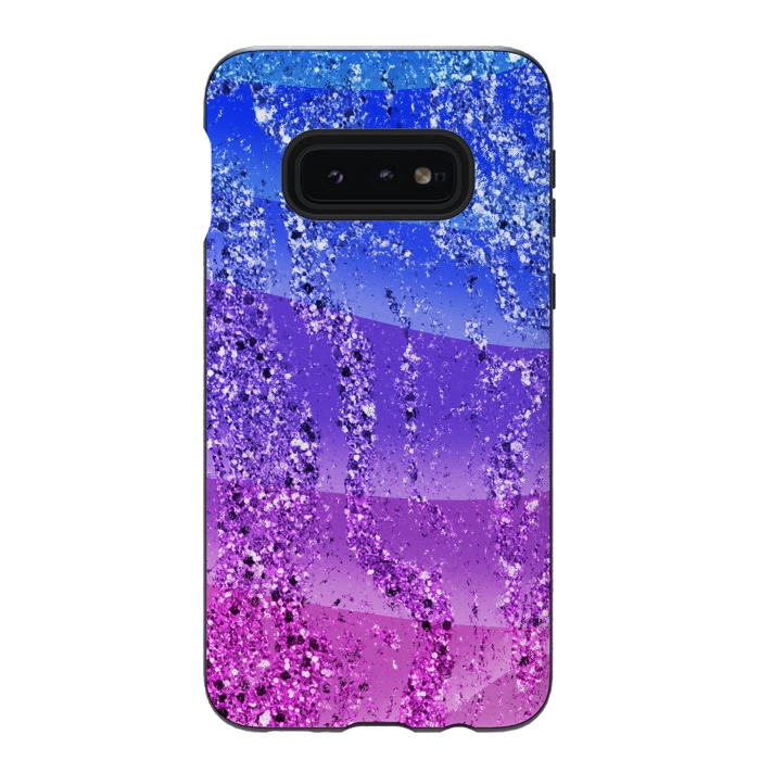 Galaxy S10e StrongFit Blue purple gradient glitter waves by Oana 