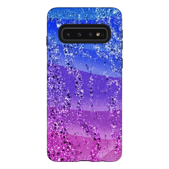 Galaxy S10 StrongFit Blue purple gradient glitter waves by Oana 