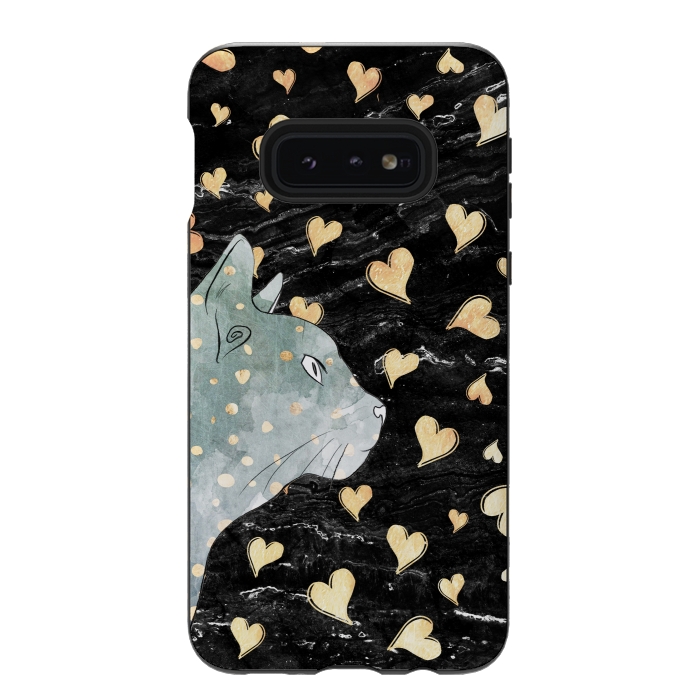 Galaxy S10e StrongFit cute cat and golden hearts  by Oana 