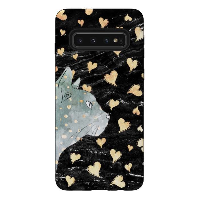 Galaxy S10 StrongFit cute cat and golden hearts  by Oana 