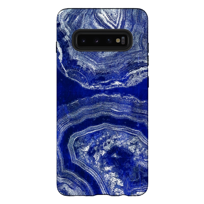 Galaxy S10 plus StrongFit Indigo blue agate marble art by Oana 